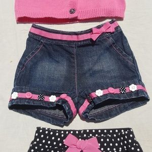 Sweater, matching jean shorts, stretch shorts